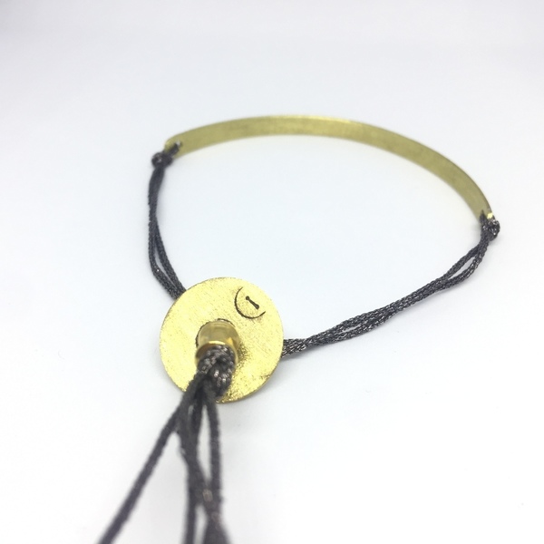 Half metal-half thread oxidized bronze bracelet-Μισό μέταλλο,μισό νήμα βραχιόλι τύπου 'βέργα' από οξειδωμένο ορείχαλκο... - ορείχαλκος, κορδόνια, σταθερά, χειροπέδες - 3