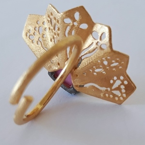 Red Gold Fan-Δαχτυλίδι Βεντάλια Από Επιχρυσωμένο Ασήμι 925 με Ημιπολύτιμη Πέτρα - ασήμι, ημιπολύτιμες πέτρες, επιχρυσωμένα, χειροποίητα - 2