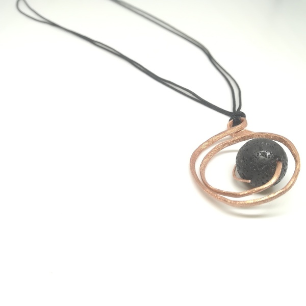 Swirl lava necklace-Κολιέ 'δίνη' από χαλκό με λάβα... - ημιπολύτιμες πέτρες, ιδιαίτερο, σύρμα, μακριά, δώρα για γυναίκες - 2