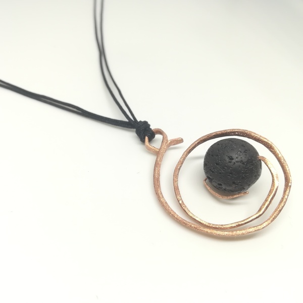 Swirl lava necklace-Κολιέ 'δίνη' από χαλκό με λάβα... - ημιπολύτιμες πέτρες, ιδιαίτερο, σύρμα, μακριά, δώρα για γυναίκες - 3