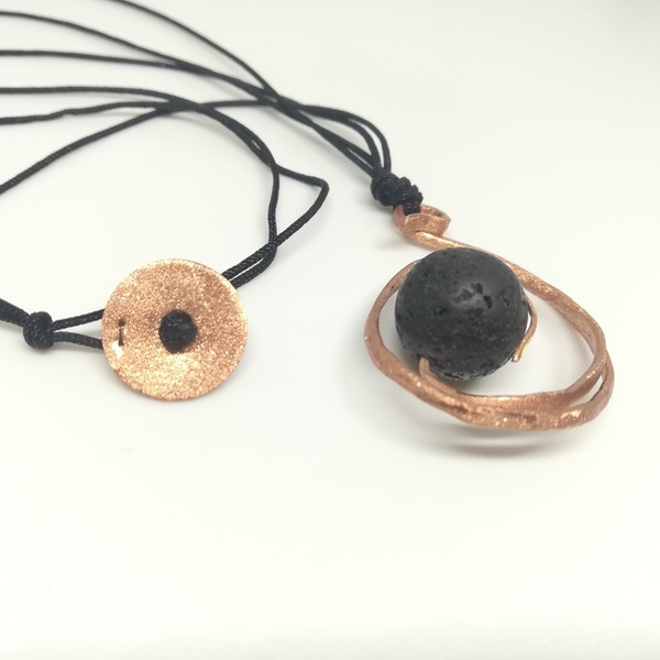 Swirl lava necklace-Κολιέ 'δίνη' από χαλκό με λάβα... - ημιπολύτιμες πέτρες, ιδιαίτερο, σύρμα, μακριά, δώρα για γυναίκες - 4