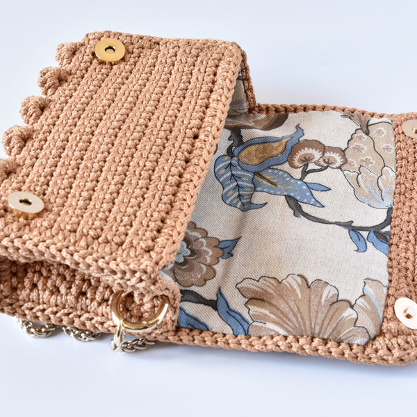 Μπεζ camel μικρή χιαστί πλεκτή τσάντα bubble κροσέ - χιαστί, crochet, τσάντα, πλεκτές τσάντες, μικρές, φθηνές - 3