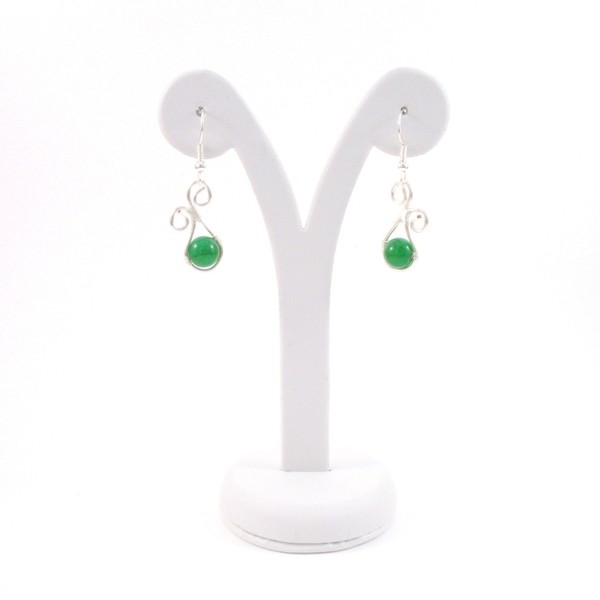 Μικρά χειροποίητα σκουλαρίκια με πράσινο Jade - νεφρίτης, επάργυρα, κρεμαστά - 2