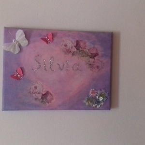 Πίνακας καρδιά με λουλούδια & πεταλούδες - πίνακες & κάδρα, παιδικά κάδρα