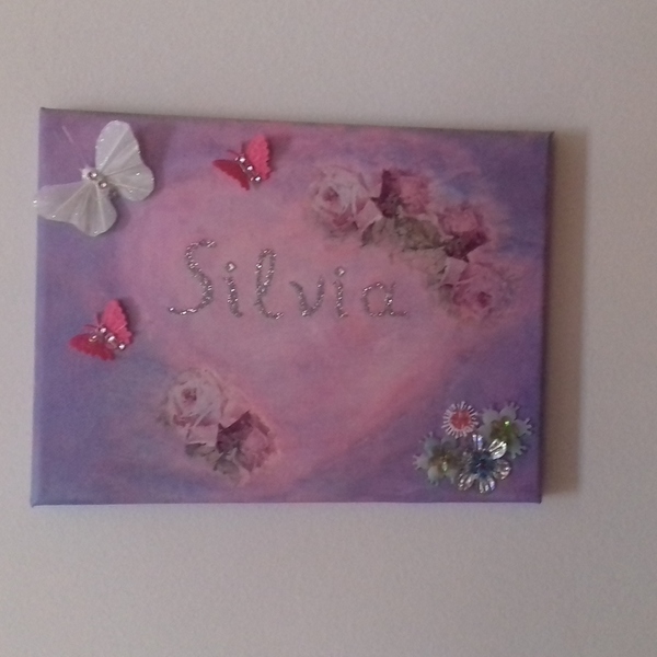 Πίνακας καρδιά με λουλούδια & πεταλούδες - πίνακες & κάδρα, παιδικά κάδρα - 2