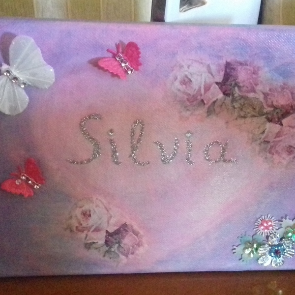 Πίνακας καρδιά με λουλούδια & πεταλούδες - πίνακες & κάδρα, παιδικά κάδρα - 3