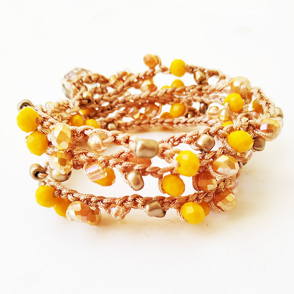 101 Beads Βραχιόλι - κολιέ μπεζ κίτρινο χρυσό - γυναικεία, χάντρες, πολύσειρα