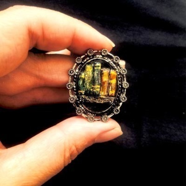 Ρετρό Δαχτυλίδι Βιβλιοθήκη - ασήμι, πηλός, χειροποίητα, μεγάλα, αυξομειούμενα - 4