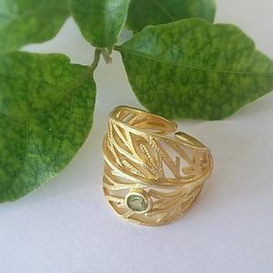 Green Stone Leaf-Χειροποίητο δαχτυλίδι Φύλλο από Επιχρυσωμένο Ασήμι με πέτρα Περίδοτο. - ασήμι, ημιπολύτιμες πέτρες, επιχρυσωμένα, χειροποίητα, φύλλο, μεγάλα