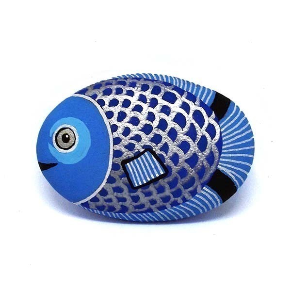 Ψαράκι μπλε, ζωγραφισμένο σε βότσαλο - πέτρα, δώρο, διακόσμηση, διακοσμητικές πέτρες, διακόσμηση βεράντας