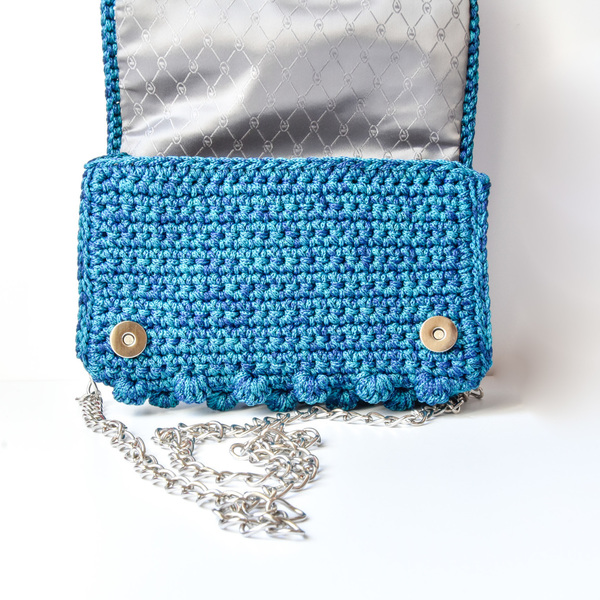 μπλε / πετρόλ μικρή χιαστί πλεκτή τσάντα bubble κροσέ - χιαστί, crochet, τσάντα, χειροποίητα, Black Friday, πλεκτές τσάντες, μικρές, φθηνές - 4
