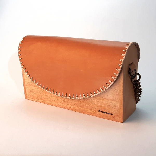 Ξύλινη τσάντα από οξιά και δέρμα - δέρμα, ξύλο, δώρο, χιαστί, χειροποίητα - 4