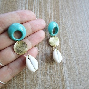natural shell earrings| χειροποιητα σκουλαρίκια κοχύλια - κοχύλι, μικρά, μπρούντζος, κρεμαστά - 3