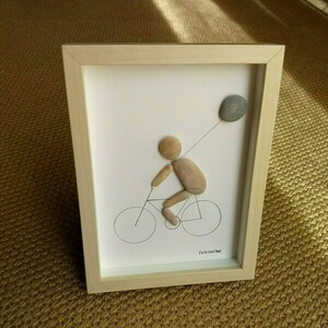 Κάδρο με βότσαλα "ποδηλάτης" - πίνακες & κάδρα, για παιδιά, βότσαλα - 2