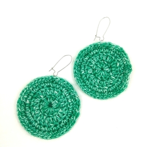 Πλεκτοί σκουλαρίκια κρίκοι σε πράσινο χρώμα - βαμβάκι, αλυσίδες, κρεμαστά, μεγάλα, πλεκτά