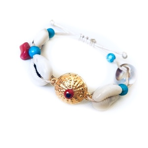 Gemstones & seashells bracelet - ημιπολύτιμες πέτρες, μοντέρνο, γυναικεία, κοχύλι, αυξομειούμενα, φθηνά