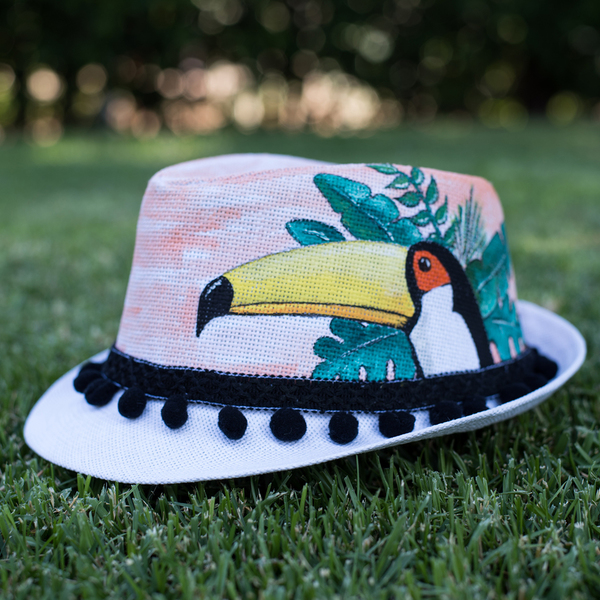 toucan panama hat - ζωγραφισμένα στο χέρι, καλοκαίρι, καπέλο, ψάθινα - 5