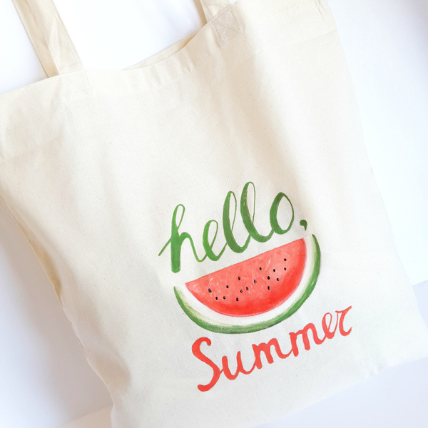 Υφασμάτινη τσάντα ζωγραφισμένη | Tote Bag Watermelon! - ζωγραφισμένα στο χέρι, ώμου, καρπούζι, απαραίτητα καλοκαιρινά αξεσουάρ, πάνινες τσάντες