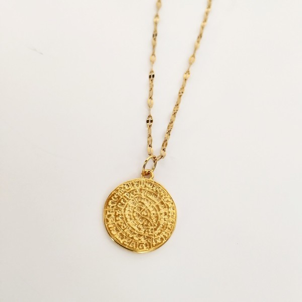 Κολιέ χρυσό δίσκο της Φαιστού - charms, επιχρυσωμένα, κοντά