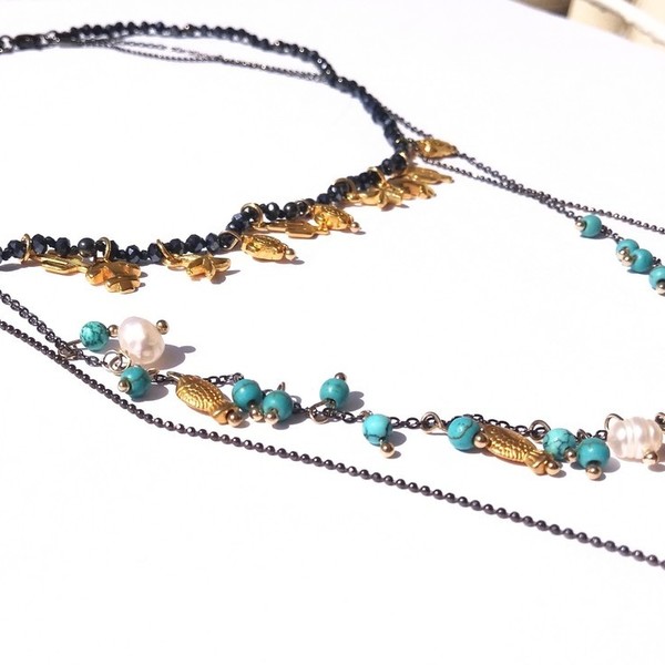 Bohemian lady necklace - ημιπολύτιμες πέτρες, επιχρυσωμένα, χάντρες, μακριά, πέρλες - 2