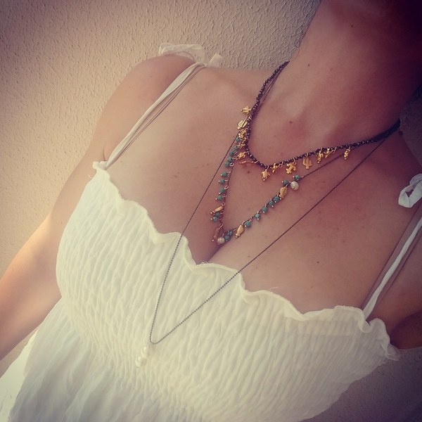 Bohemian lady necklace - ημιπολύτιμες πέτρες, επιχρυσωμένα, χάντρες, μακριά, πέρλες - 5