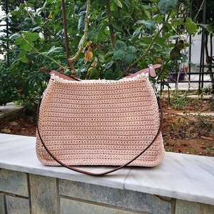 Leather and knit bag - δέρμα, ώμου, crochet, καθημερινό, πλεκτές τσάντες - 2
