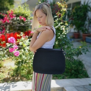 Leather and knit bag - δέρμα, ώμου, crochet, καθημερινό, πλεκτές τσάντες - 4