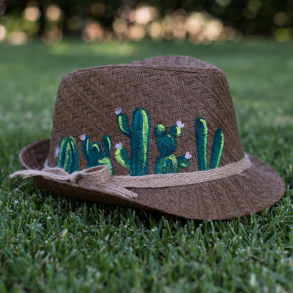 * cactus panama hat * - ζωγραφισμένα στο χέρι, κάκτος, ψάθινα - 3