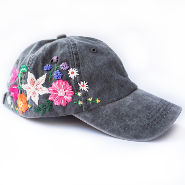 * flower jockey hat * - βαμβάκι, κεντητά, γυναικεία, λουλούδια