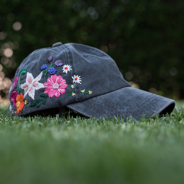 * flower jockey hat * - βαμβάκι, κεντητά, γυναικεία, λουλούδια - 4