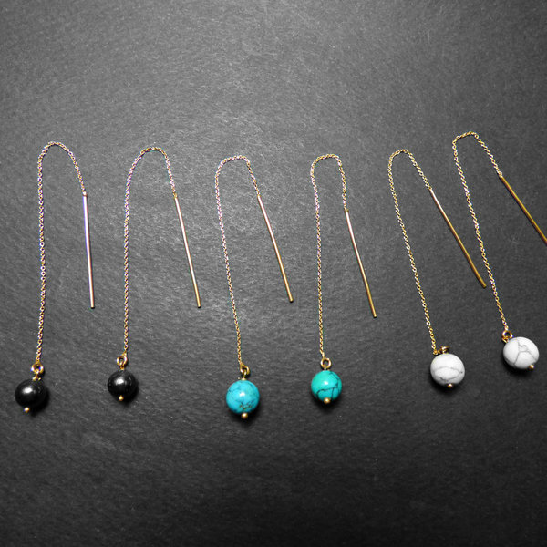 " Silver Threader Earrings (Balls) " - Χειροποίητα σκουλαρίκια από ασήμι 925 και ημιπολύτιμους λίθους. - ασήμι, επιχρυσωμένα, πέτρες, μακριά, κρεμαστά - 2