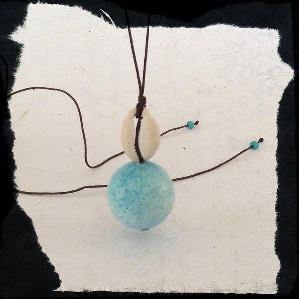 Κολιέ με γαλάζια πέτρα και κοχύλι - ημιπολύτιμες πέτρες, κοχύλι, χάντρες, μακριά - 2
