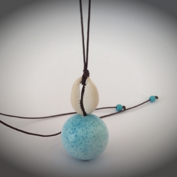 Κολιέ με γαλάζια πέτρα και κοχύλι - ημιπολύτιμες πέτρες, κοχύλι, χάντρες, μακριά - 3