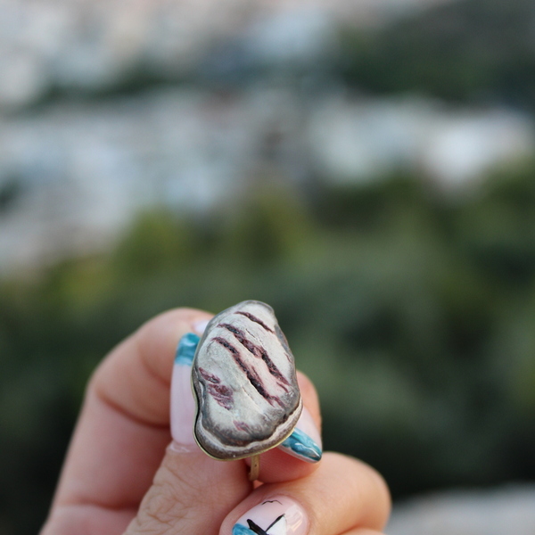Δαχτυλίδι από ορείχαλκο και βότσαλο τής θάλασσας - ορείχαλκος, μεγάλα, βότσαλα, αυξομειούμενα - 4