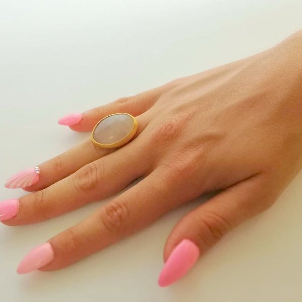 Επίχρυσο δακτυλίδι με ροζ χαλαζία - ημιπολύτιμες πέτρες, επιχρυσωμένα, αυξομειούμενα - 3
