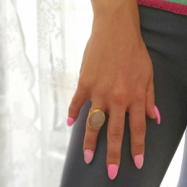 Επίχρυσο δακτυλίδι με ροζ χαλαζία - ημιπολύτιμες πέτρες, επιχρυσωμένα, αυξομειούμενα - 2