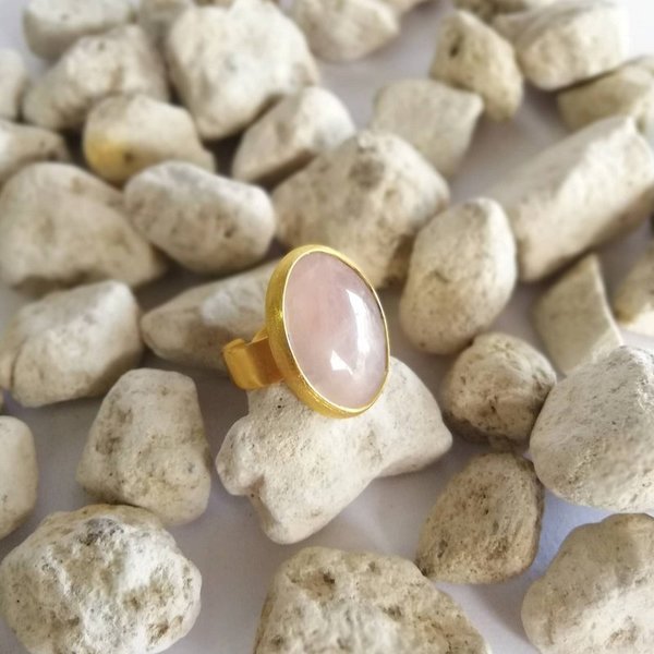 Επίχρυσο δακτυλίδι με ροζ χαλαζία - ημιπολύτιμες πέτρες, επιχρυσωμένα, αυξομειούμενα - 5
