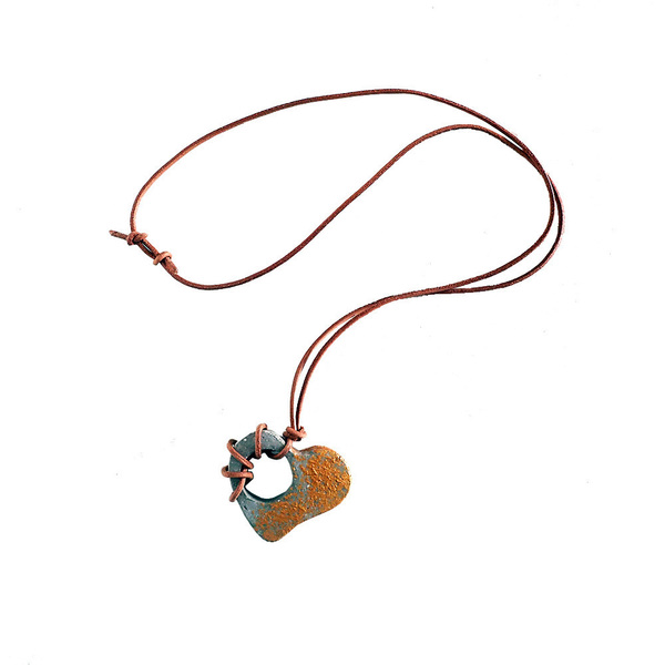 Necklace " HEART " leather - charms, καρδιά, τσιμέντο, μακριά, κρεμαστά, δώρα για γυναίκες, φθηνά
