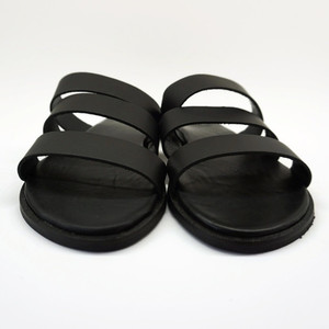 Δερμάτινα Σανδάλια "Black Straps" - δέρμα, μαύρα, αρχαιοελληνικό, φλατ, slides - 3