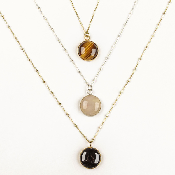 circle gemstone love necklace - ημιπολύτιμες πέτρες, ασήμι 925, μακριά, κομψό - 2