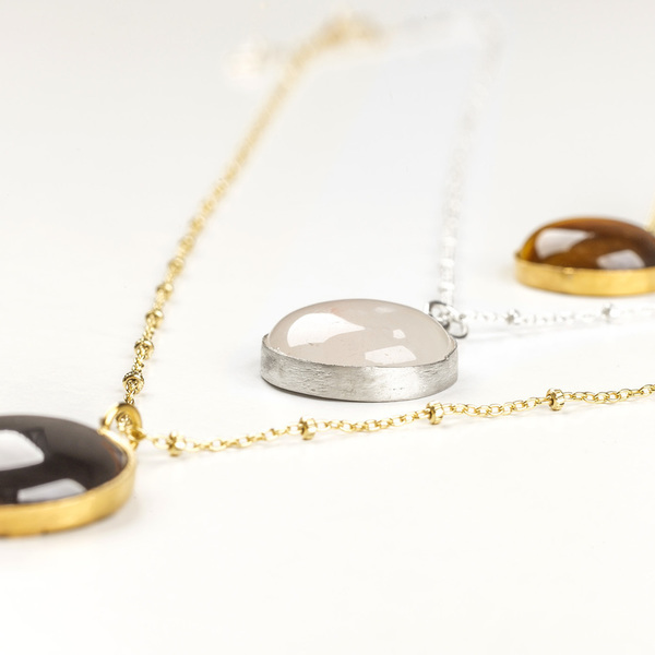 circle gemstone love necklace - ημιπολύτιμες πέτρες, ασήμι 925, μακριά, κομψό - 3