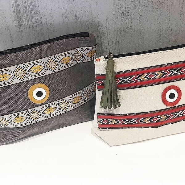 Boho τσάντα φάκελος από canvas - δέρμα, φάκελοι, μάτι, boho - 5