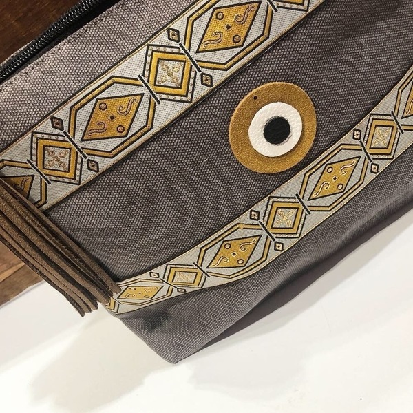 Boho τσάντα φάκελος από canvas - δέρμα, φάκελοι, μάτι, boho - 4