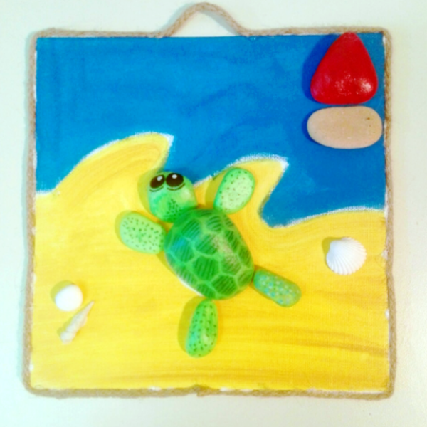 Χελωνάκι από βότσαλα - καλοκαίρι, πίνακες & κάδρα, δώρο, χελώνα