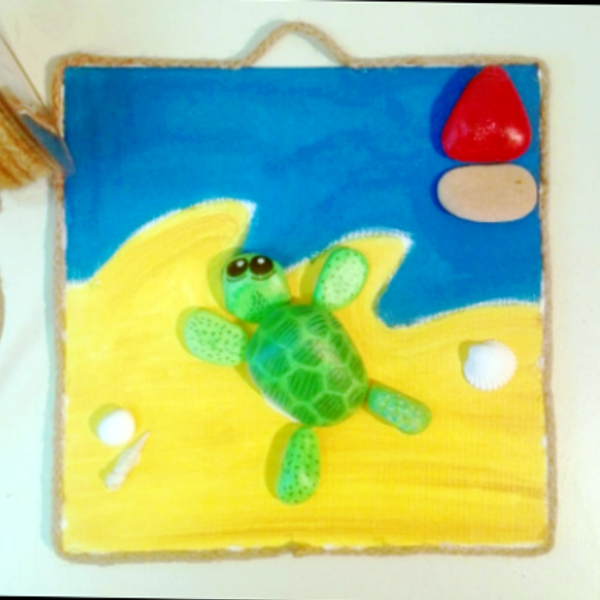 Χελωνάκι από βότσαλα - καλοκαίρι, πίνακες & κάδρα, δώρο, χελώνα - 2