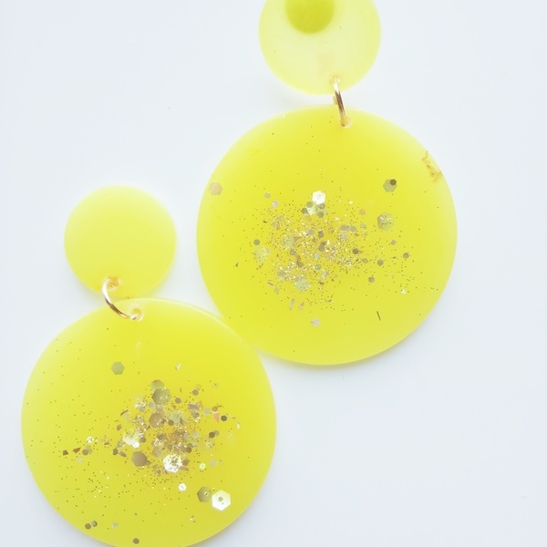 Σκουλαρίκια από ρητίνη σε κίτρινο χρώμα - statement, φλοράλ, boho, μοδάτο