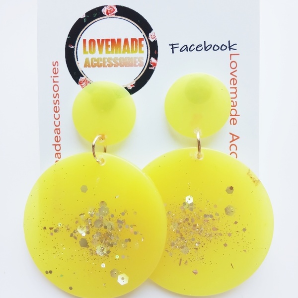 Σκουλαρίκια από ρητίνη σε κίτρινο χρώμα - statement, φλοράλ, boho, μοδάτο - 3