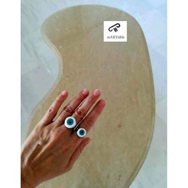 Κ Υ Α Ν Ο Evil Eye Ring-Χειροποίητο δαχτυλίδι από Ελληνικό μάρμαρο! - ορείχαλκος, αυξομειούμενα - 4