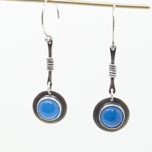Ασημένια κρεμαστά σκουλαρίκια με Μπλε Χαλκηδόνιο (Blue Chalcedony) - ασήμι, πέτρα, χειροποίητα, πέτρες, κρεμαστά