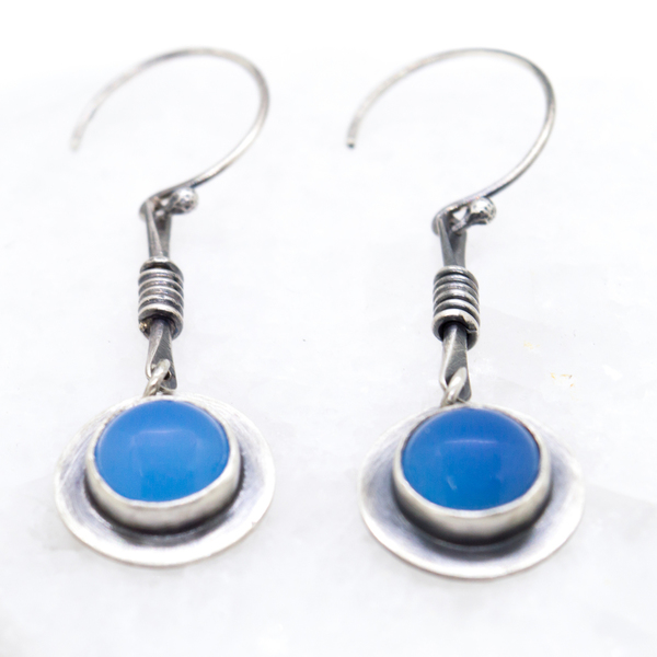 Ασημένια κρεμαστά σκουλαρίκια με Μπλε Χαλκηδόνιο (Blue Chalcedony) - ασήμι, πέτρα, χειροποίητα, πέτρες, κρεμαστά - 2